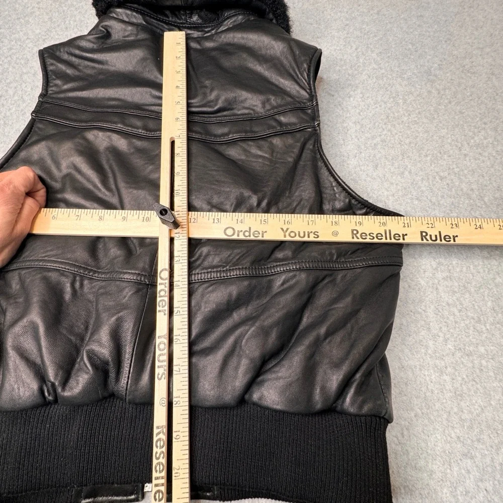 Knoles & Carter‎ Italian Lamb Skin Leather Vest Womens Black Faux Fur Collar XL